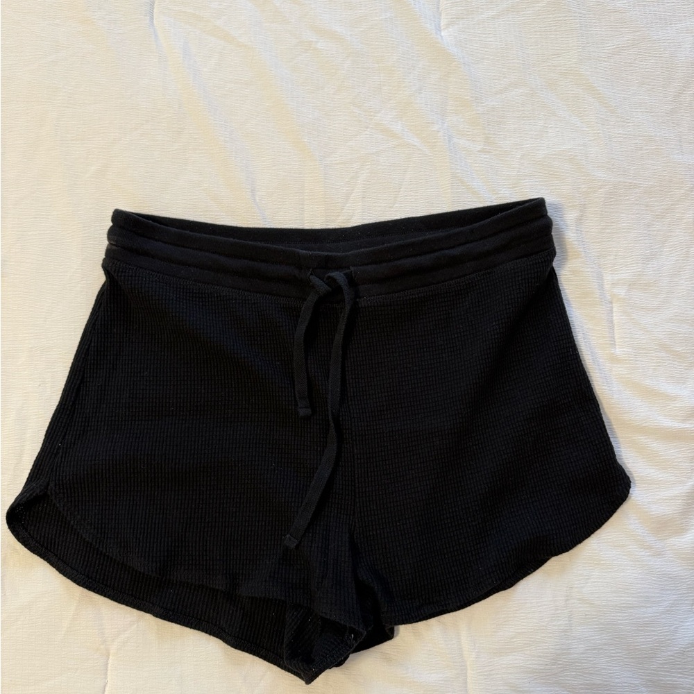 Aritzia TNA Black Waffle Knit Drawstring Shorts